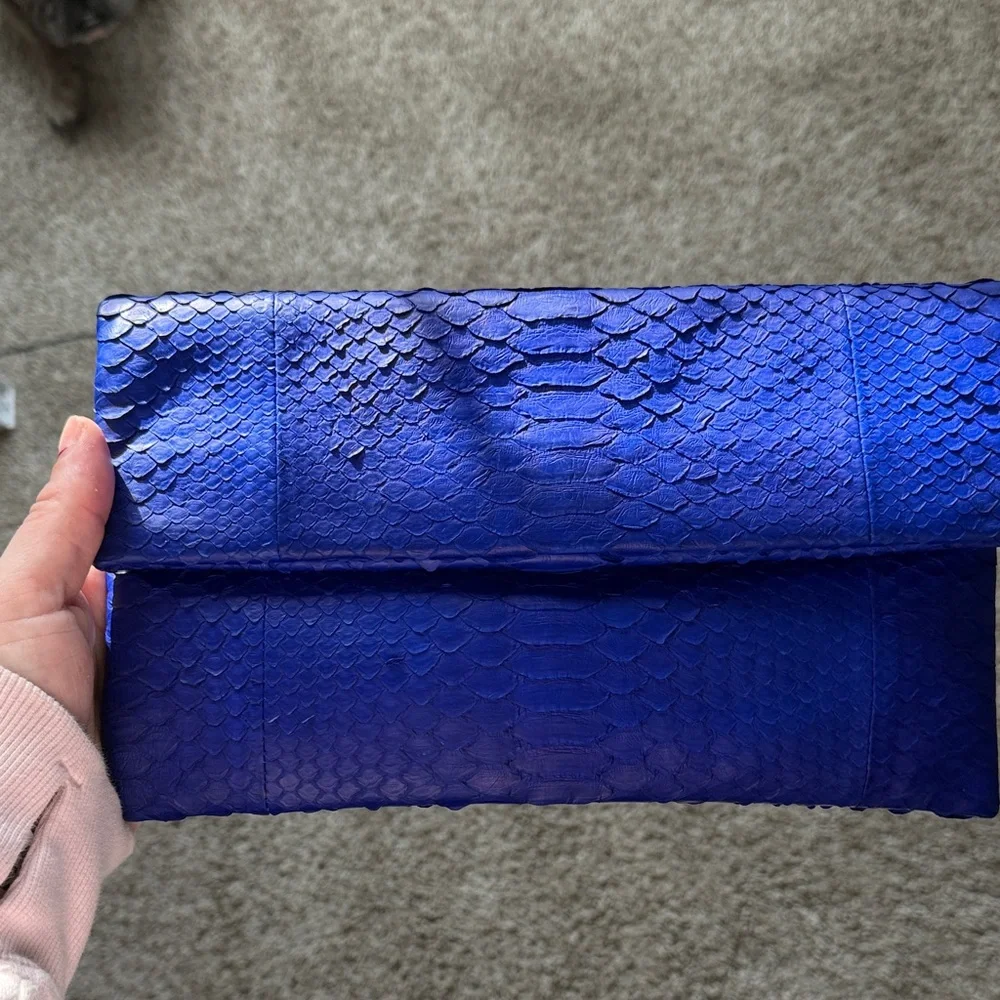Chic Blue Real Python Clutch - Picture 2 of 6